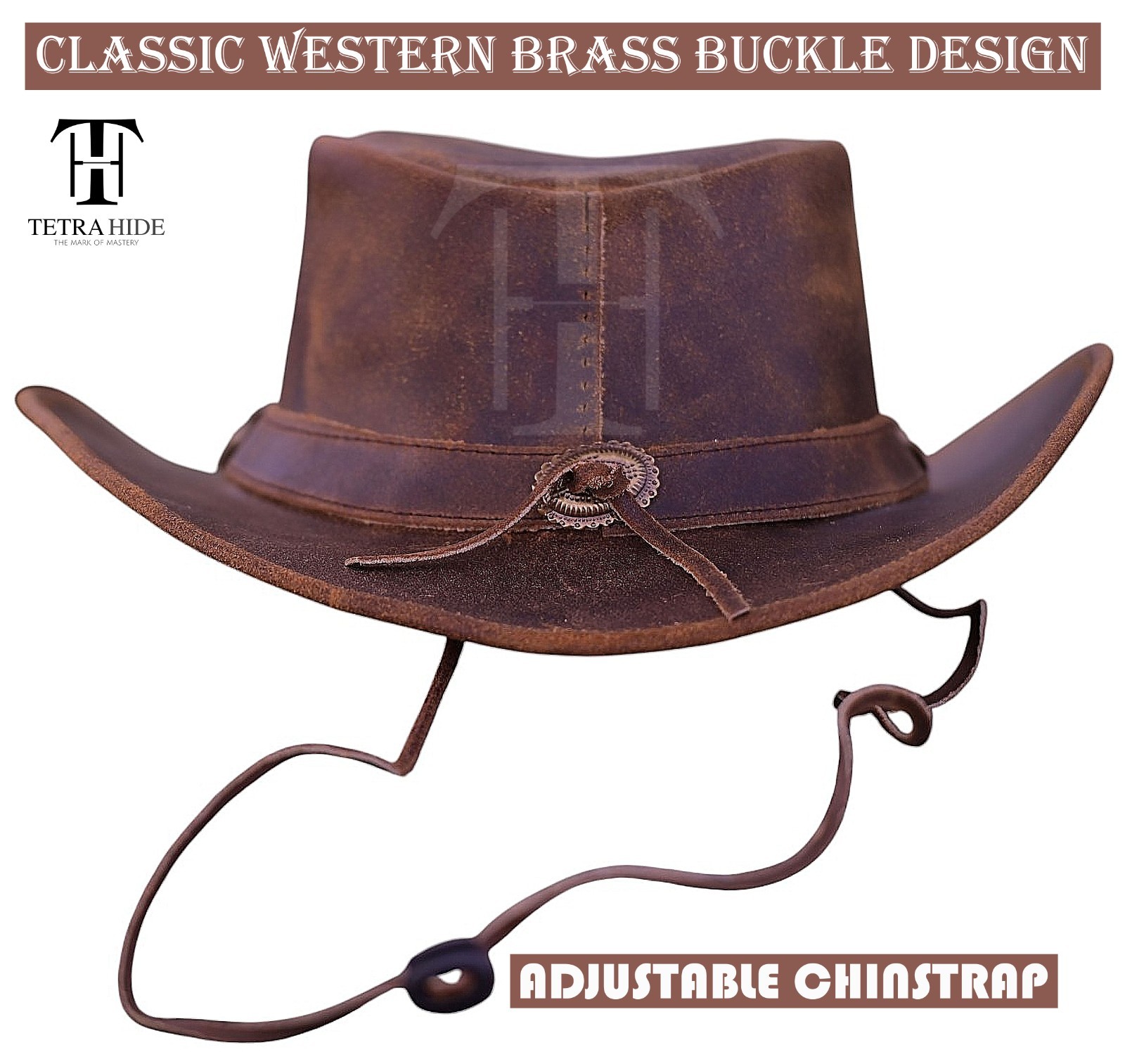 Genuine Leather Cowboy Hat Distressed Brown Crazy Horse Western Outback Bushman