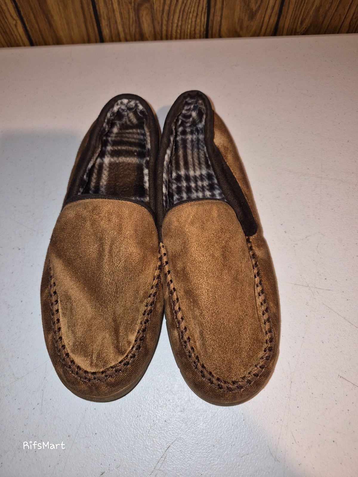 Mens – Unbranded Moccasin Padded Slip On House Shoes – Brown – L
