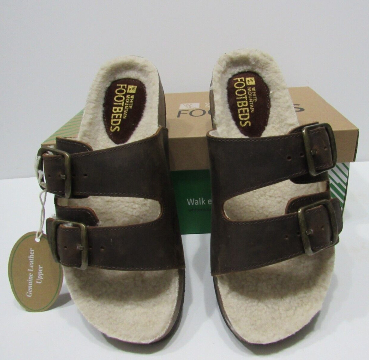 White Mountain Brown Distressed Oiled Leather Lined Buckle Sandals Womens size 7