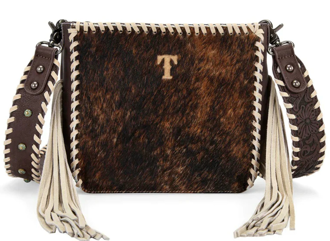 TRINITY RANCH COWHIDE FRINGE CROSSBODY BAG