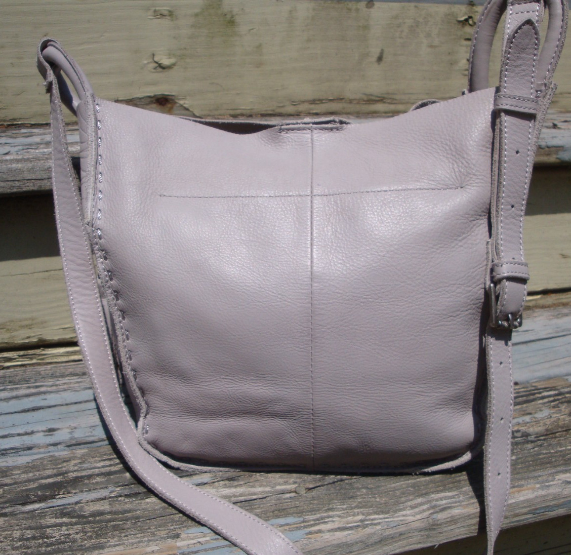 THE SAK Los Feliz Embossed Crossbody Gray Leather Boho Handbag Hippie Bag Fringe