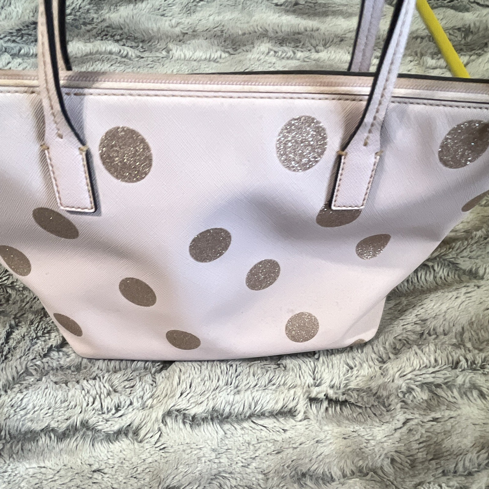 kate spade new york Pink/Gold Glitter Polka Dot Zip Top Tote Gold Pockets