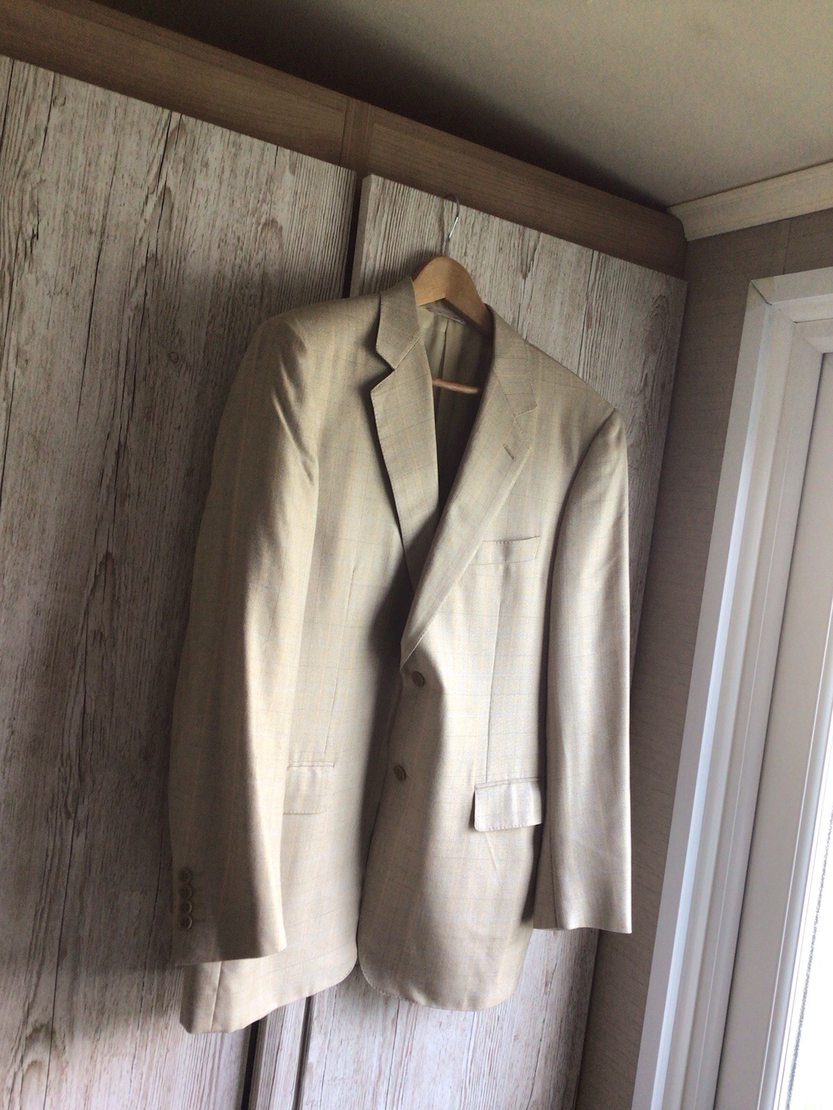 CANALI Beige Check SILK & WOOL Blazer Jacket Size IT 52 Fully Lined