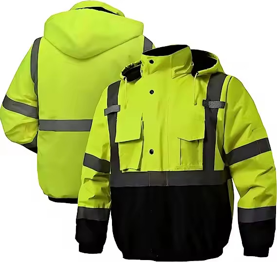 Hi-Vi Insulated Waterproof Reflective Safety Jacket w/ Detachable Hood Lightweig