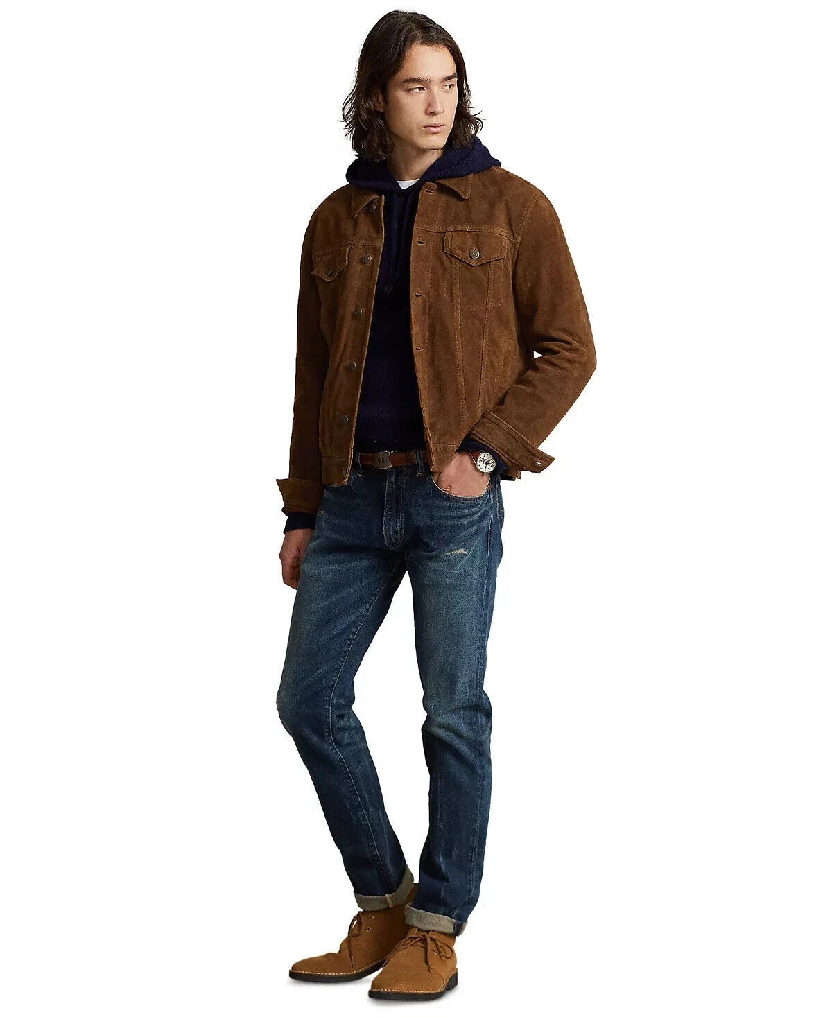 NEW Brown Leather Trucker Jacket Men’s Pure Suede Custom Made Size S M L XXL 3XL