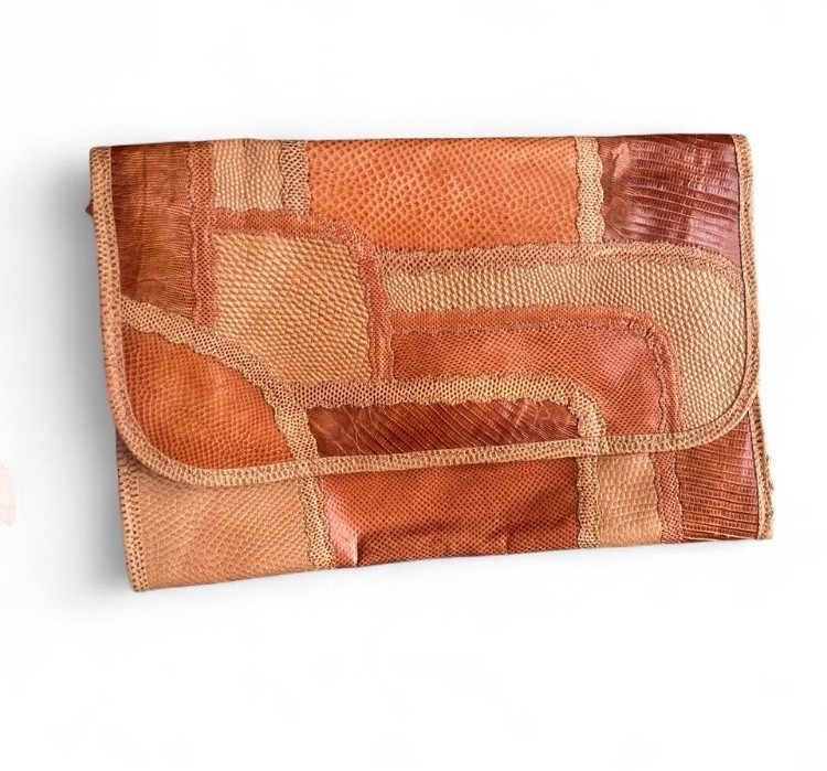 Carlos Falchi Patchwork Leather Snake Lizard Skin Clutch Handbag Vintage