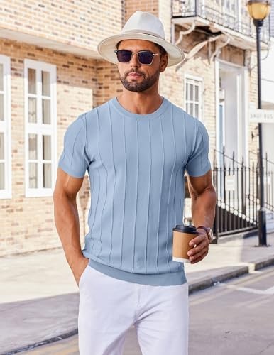 Coofandy T Shirt Soft Solid Mens Shirts Short Sleeve Knit Sweater Casual