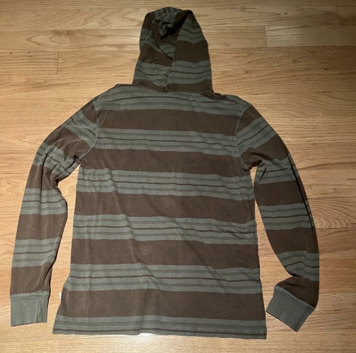 Quiksilver Men’s M Brown/Green Striped Pullover Hoodie Logo Cotton Knit