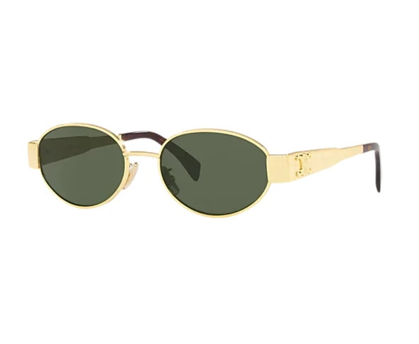 Celine CL40235U 30N Triomphe Metal Oval Sunglasses Gold Green Lens AUTHENTIC