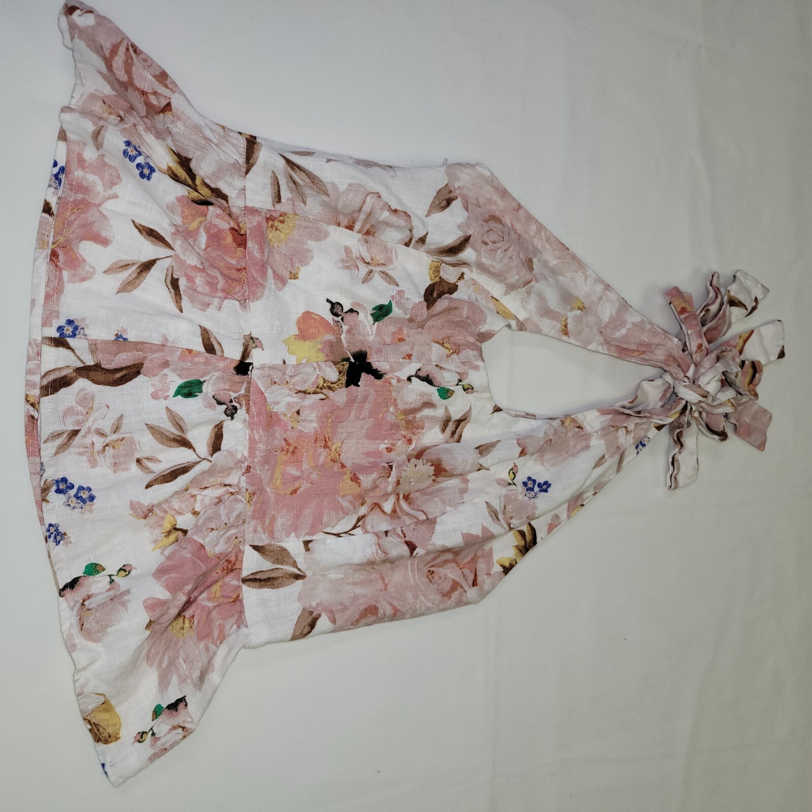 Express womans top floral sleevless tie staps ruffle zipper
