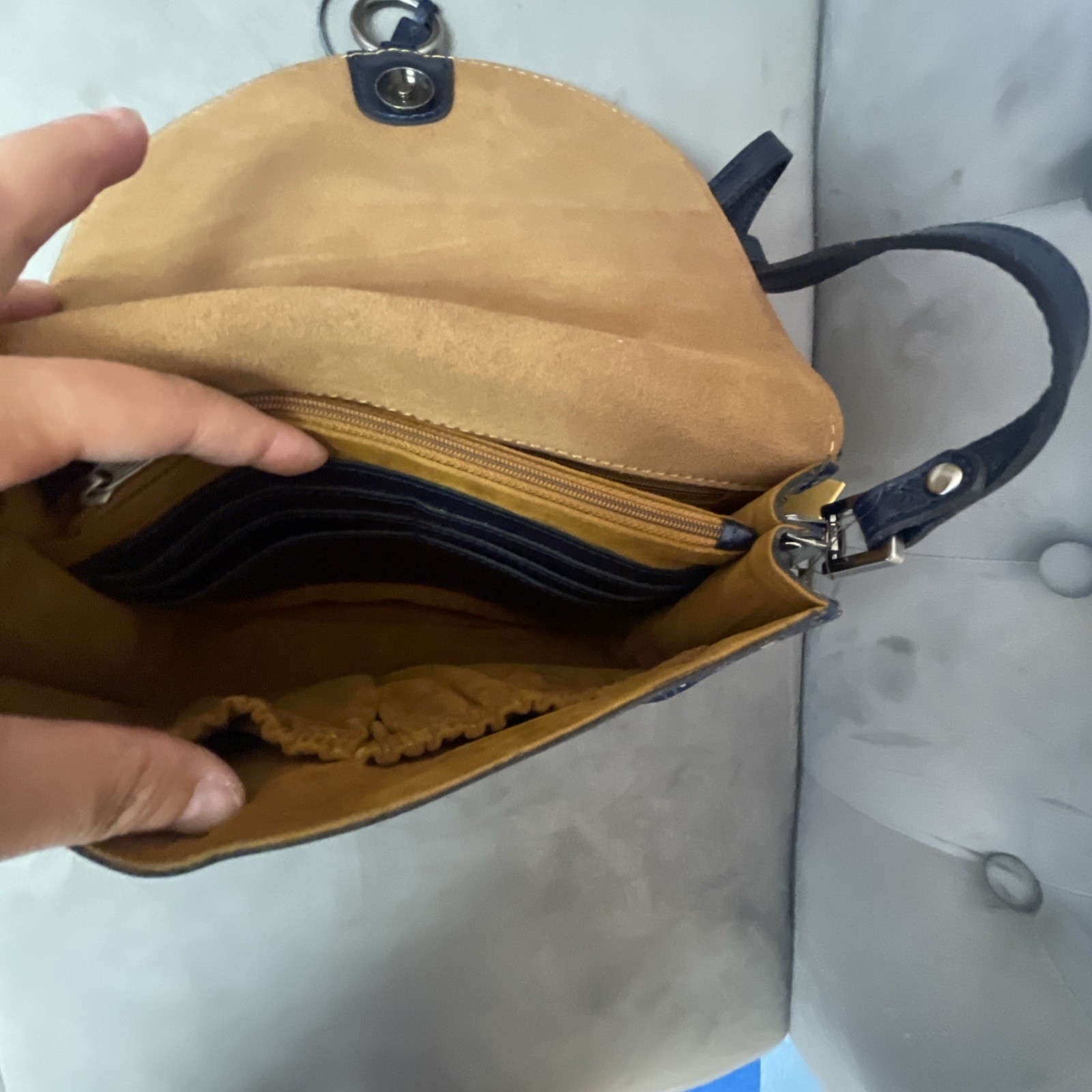 Patricia Nash Italian leather Crossbody Brinlee Folklore Blue Saddlebag