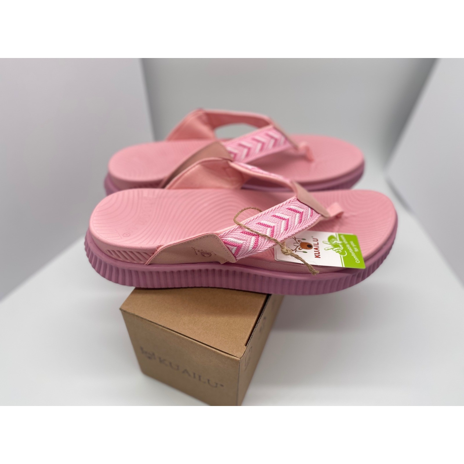 Kuailu Womens Orthopedic Flip Flops Pink Arch Support Recovery Sandals 1.7″ Sole