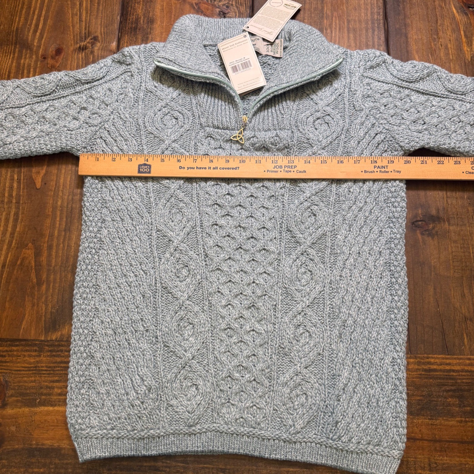 Aran Crafts Headford Half Zip Sweater Mermaid Blue 100% Merino Wool Ireland M