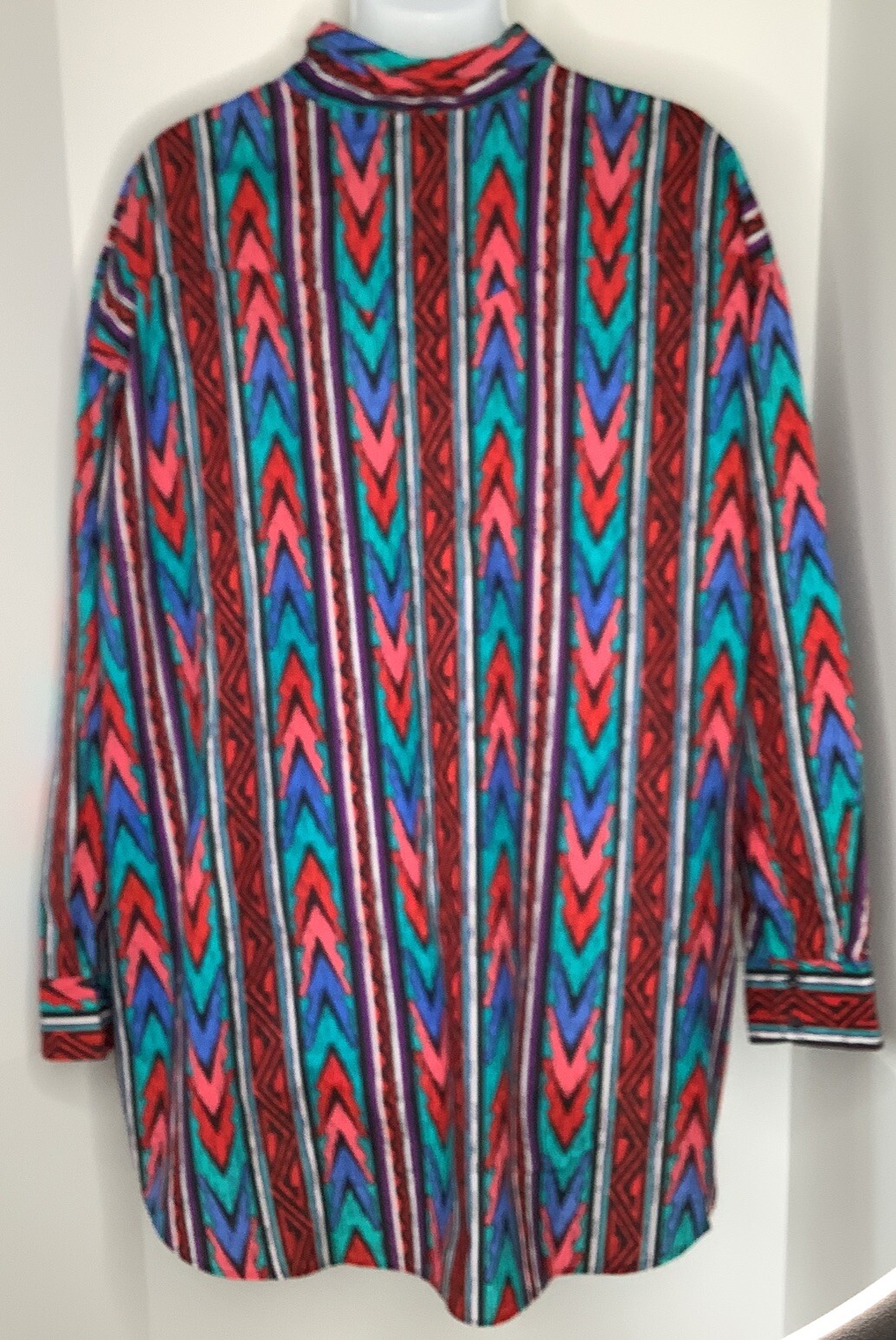 Vintage Plainsman Button Down Shirt Sz 20 4X 20.5 Aztec For Big Men Geometric