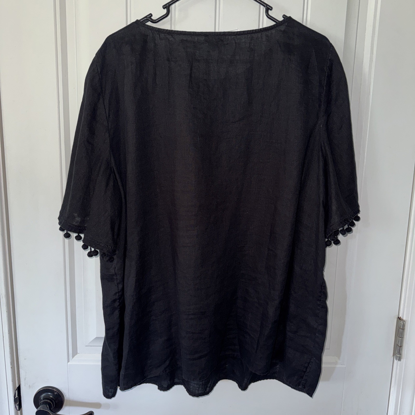 TALBOTS Plus Size 2X 100% Linen Black Short Sleeve Peasant Blouse Boho – NWOT