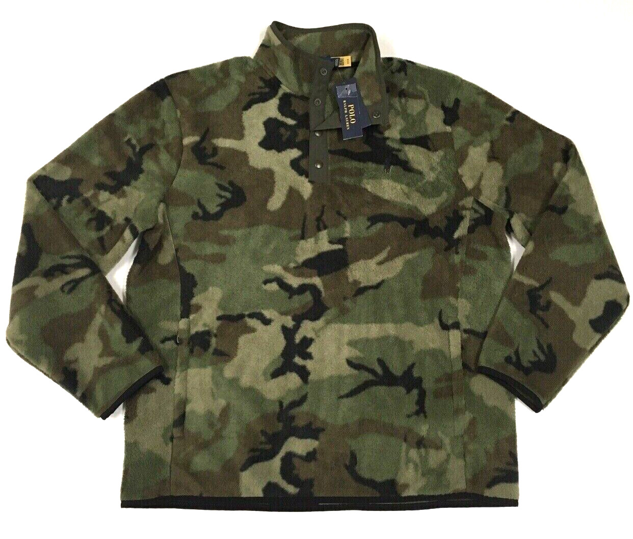 Polo Ralph Lauren Military Army Camo Sherpa Fleece Pullover Jacket Soldier Camp