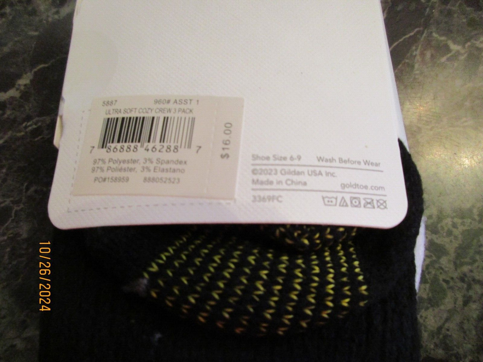 GOLD TOE Casuals Cozy Crew 3 Pack Black White Gray Socks Size 6-9 NWT