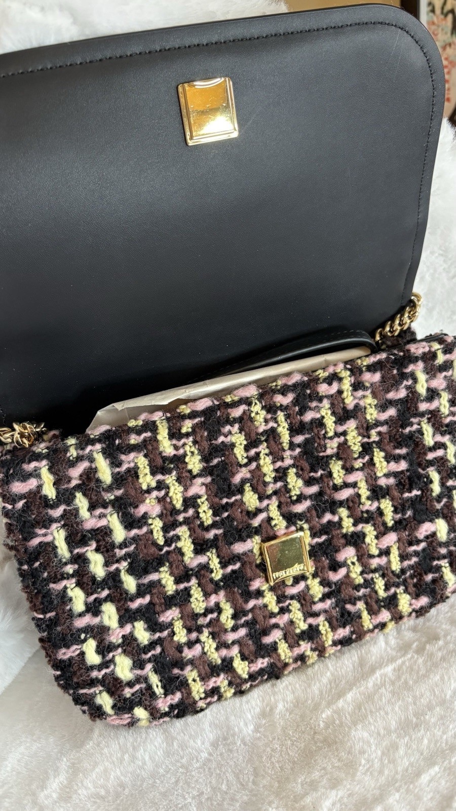 New Tory Burch Emerson Tweed E/W Flap Leather and Chain Shoulder Strap Handbag