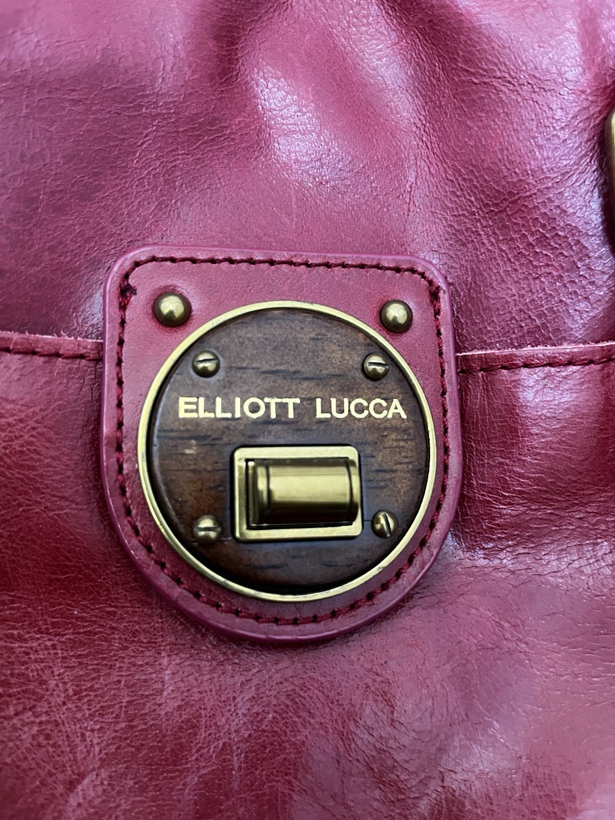 Elliott Lucca Red Large Satchel Gold Hardware Turn Lock Detachable Strap