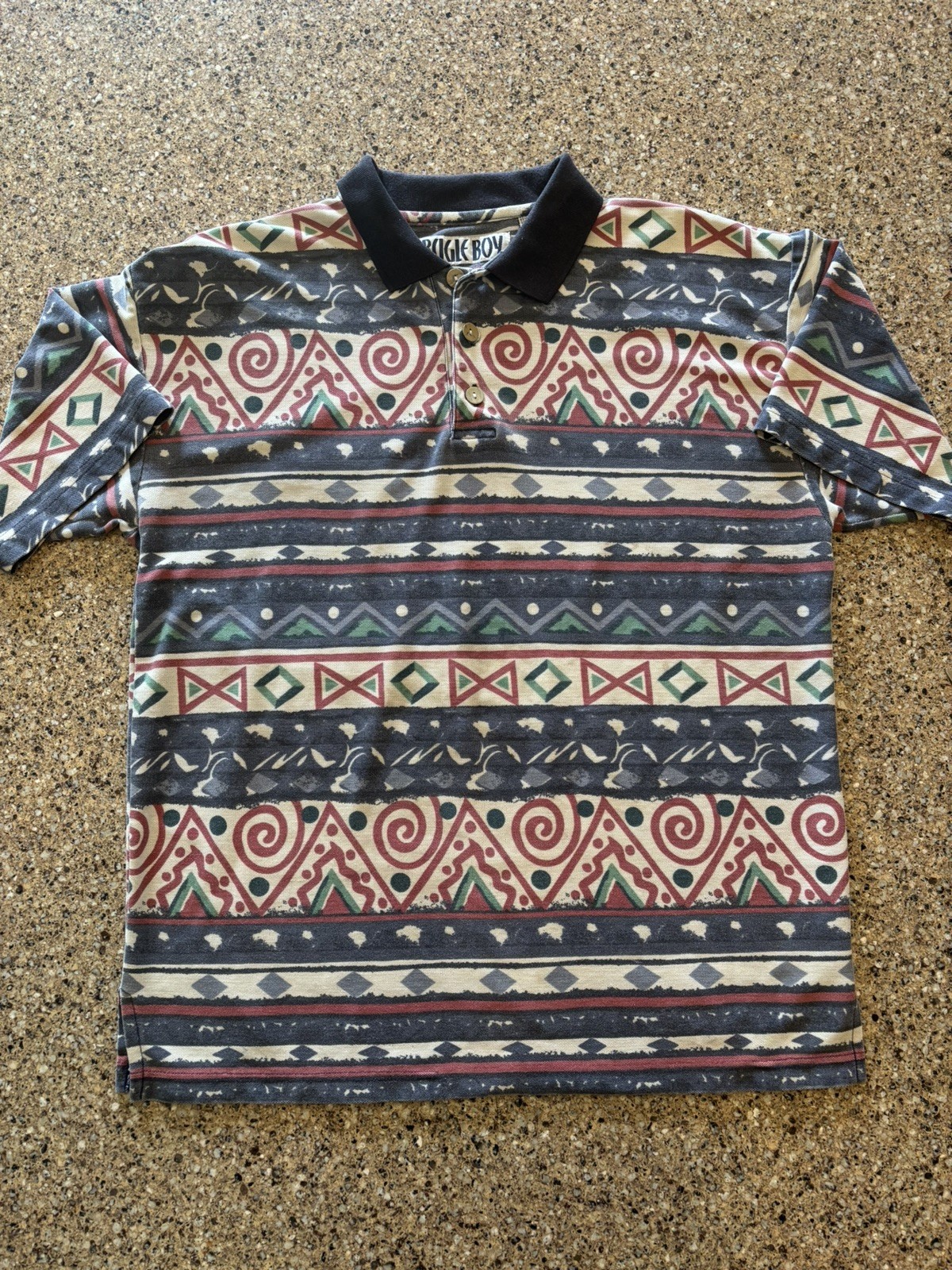 VINTAGE Bugle Boy Men Polo Shirt M multicolor Geometric Aztec Retro Cool