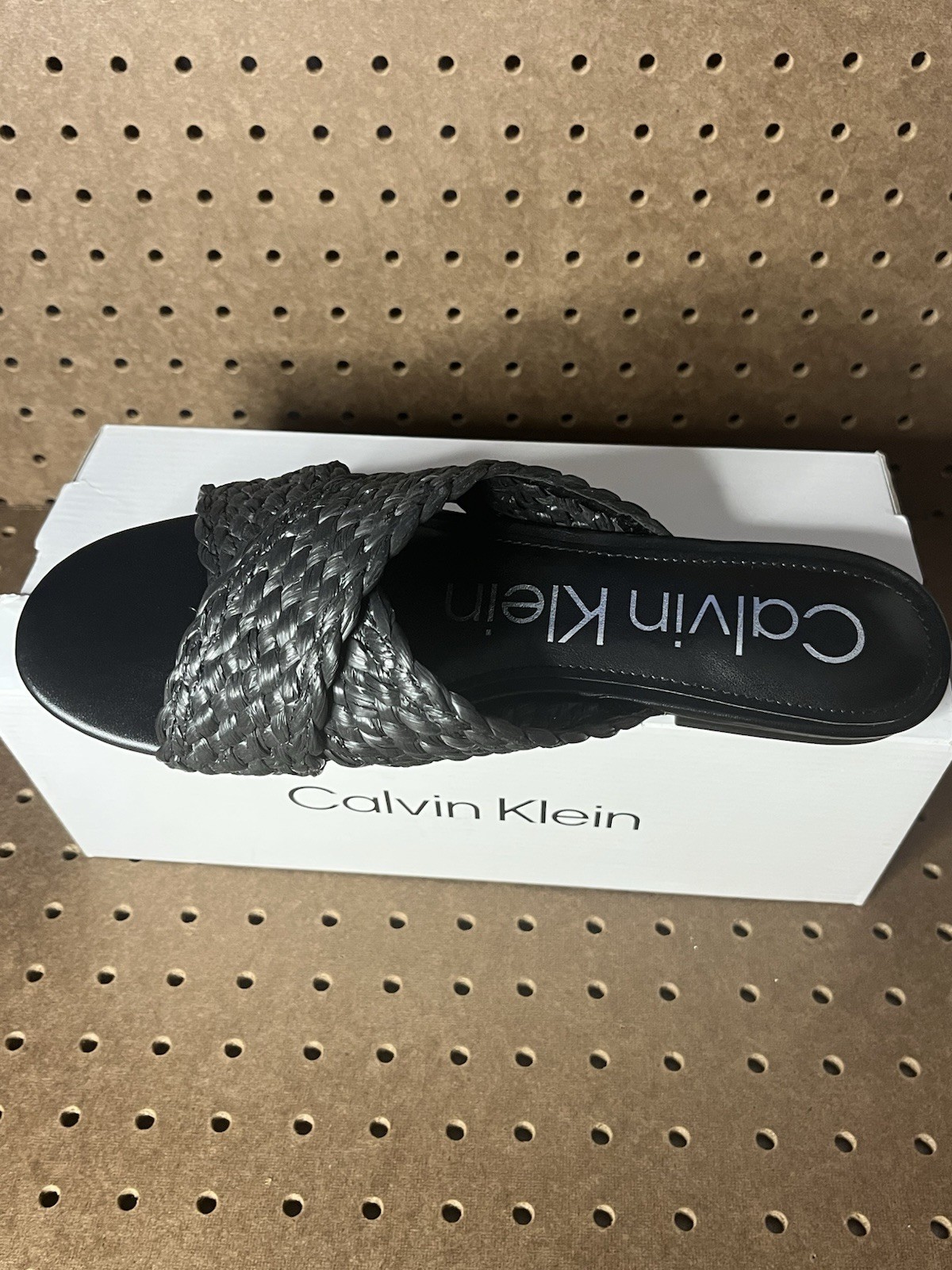 Calvin Klein Women’s Braided Strap Slide Sandals Black Faux Leather US 10 M