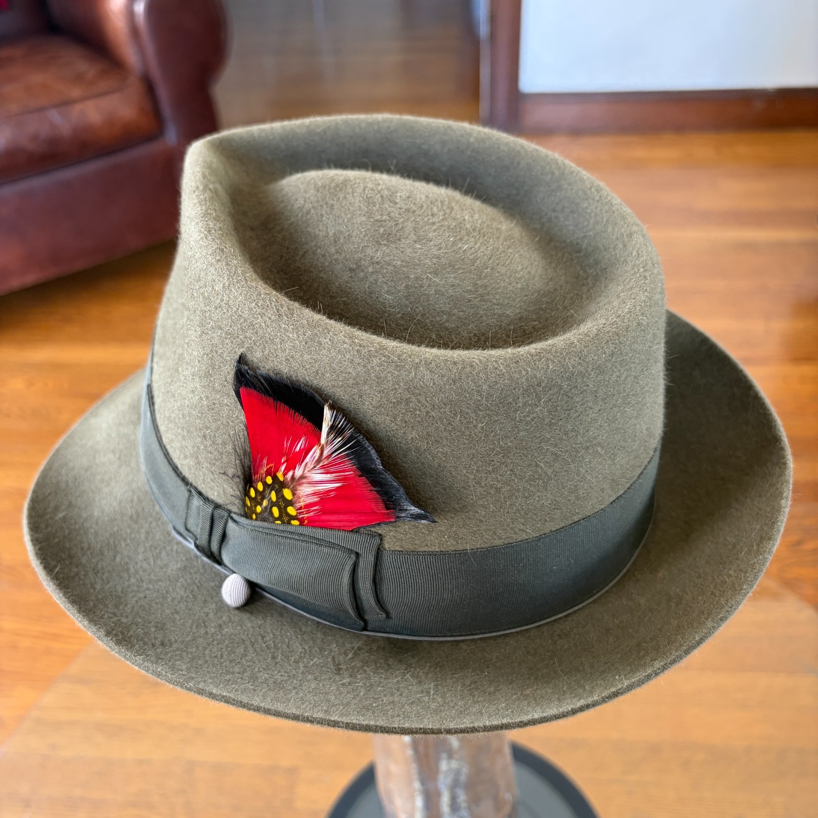 $995 Paul’s Hat Works Custom Fur Felt Fedora Stetson Moss Green Olive 7 1/8
