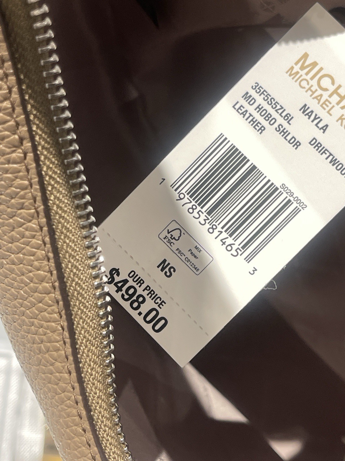 MICHAEL KORS OUTLET Nayla Medium Pebbled Leather Hobo Shoulder Bag NWT