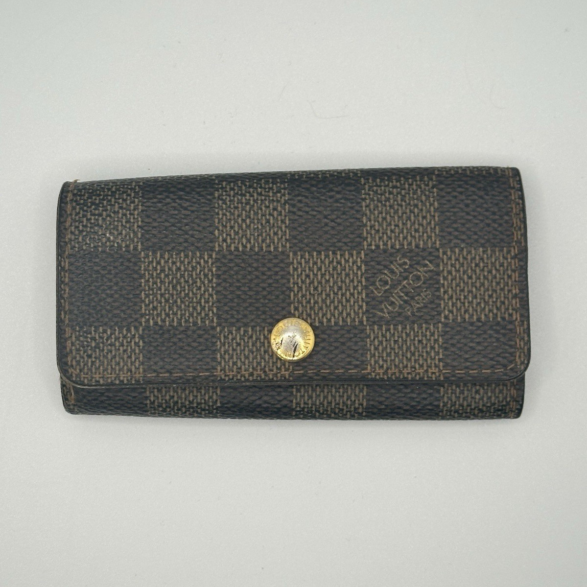 Louis Vuitton Damier Ebene Brown Leather 4 Key Case Check Pattern Logo