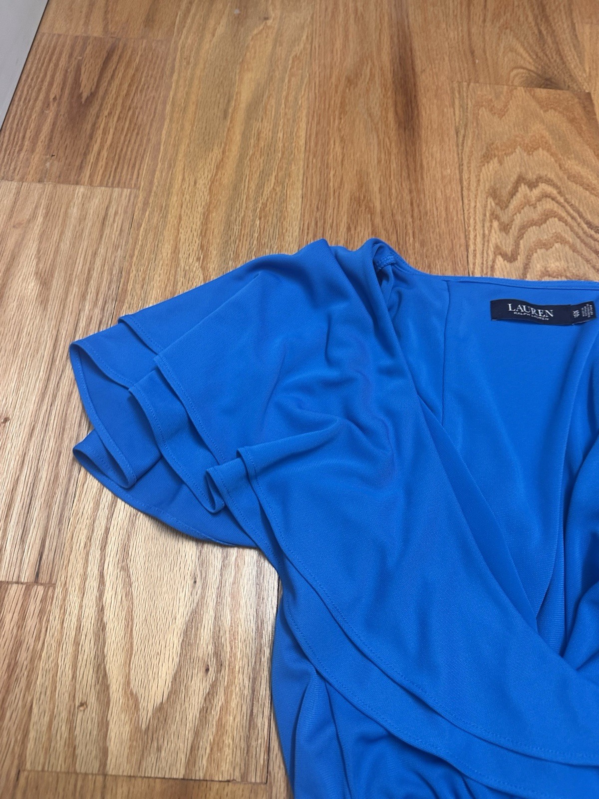 Lauren Ralph Lauren Blue Wrap V-Neck Flutter Sleeve Blouse XS