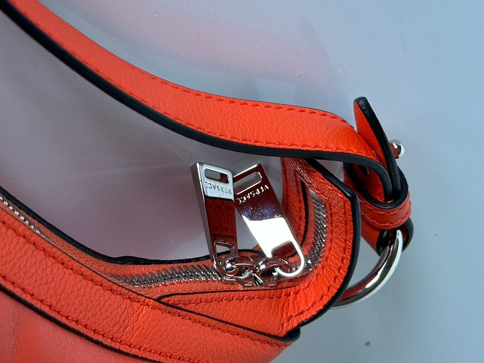 NWT $1925 Versace Silver Medusa Head Calf Leather Small Orange Hobo Bag 1007680