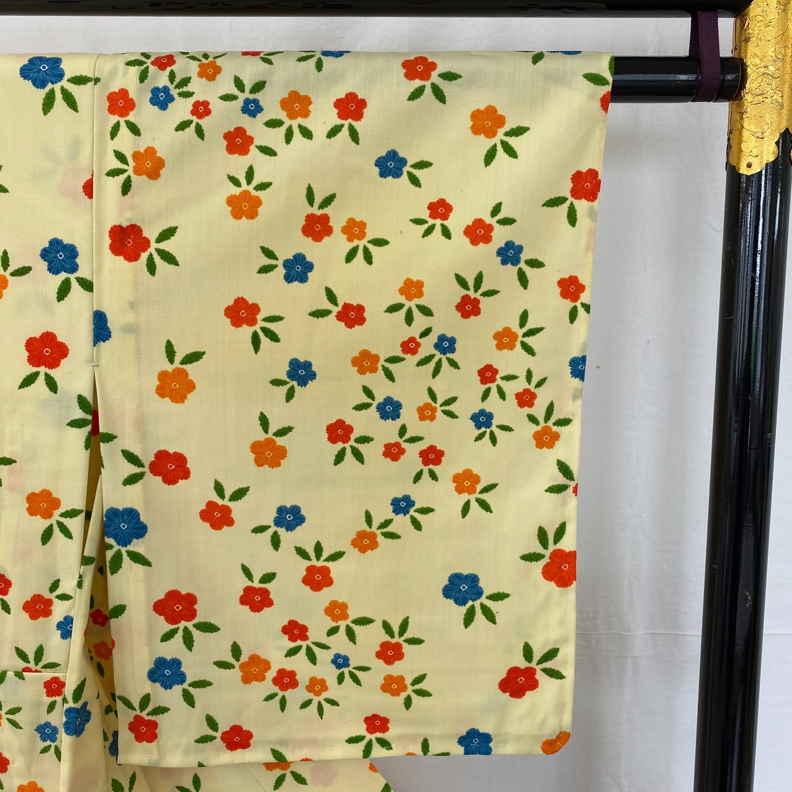 Japanese Vintage Kimono Polyester yellow No Lining Komon Traditional Length 60in