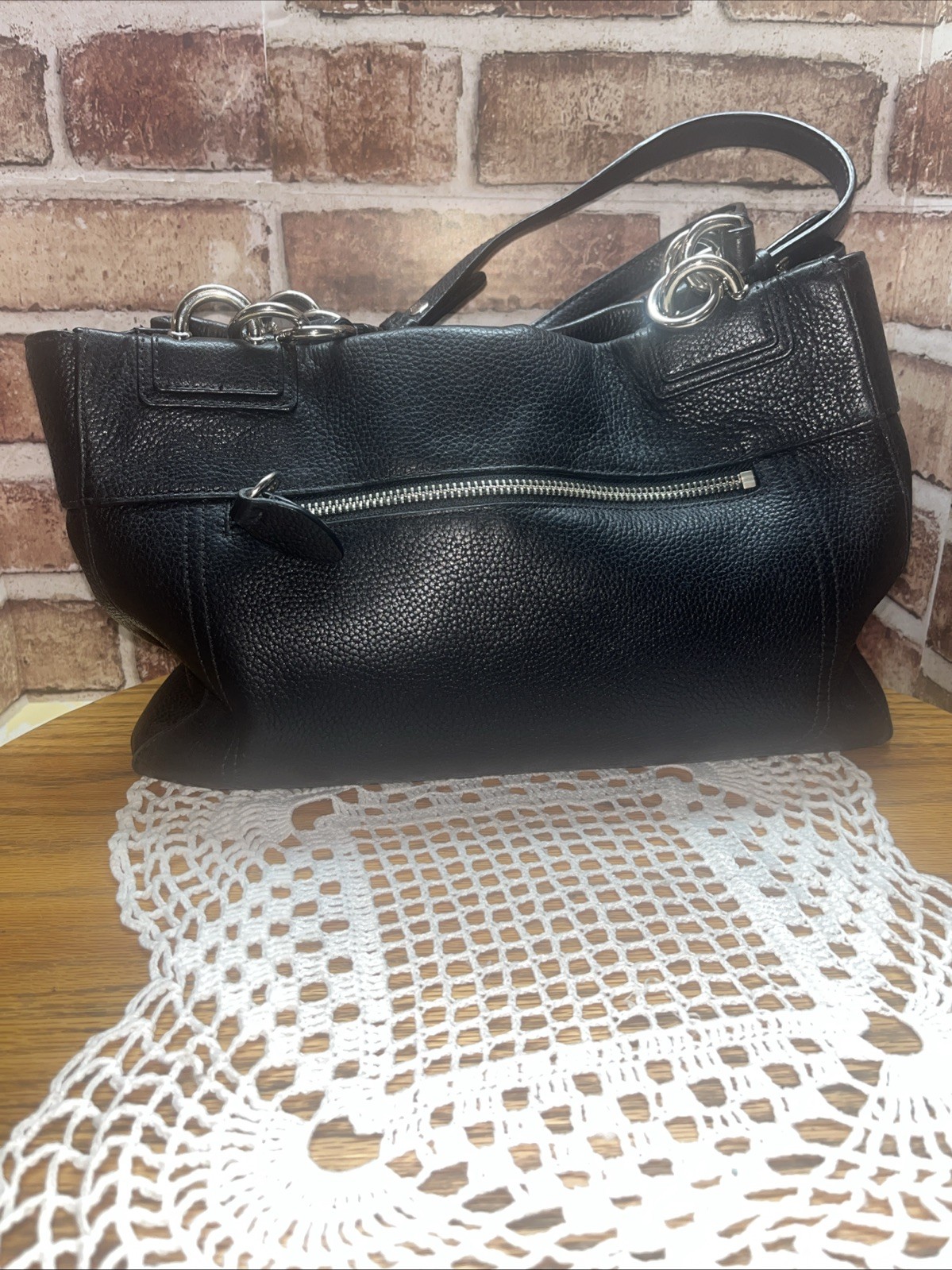 Coach Penelope Black Pebbled Shoulder Bag Turn Lock /Zipper Silver Hardware