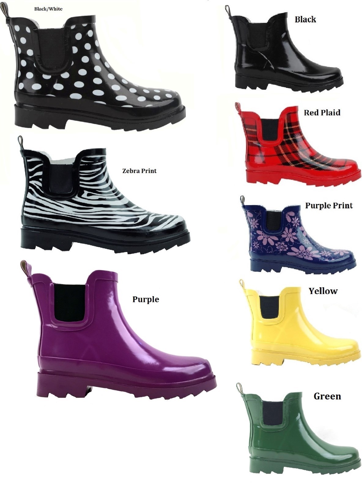 Women’s Rain Boots Short Lined Ankle Rubber Assorted Solid Print 5 6 7 8 9 10 11
