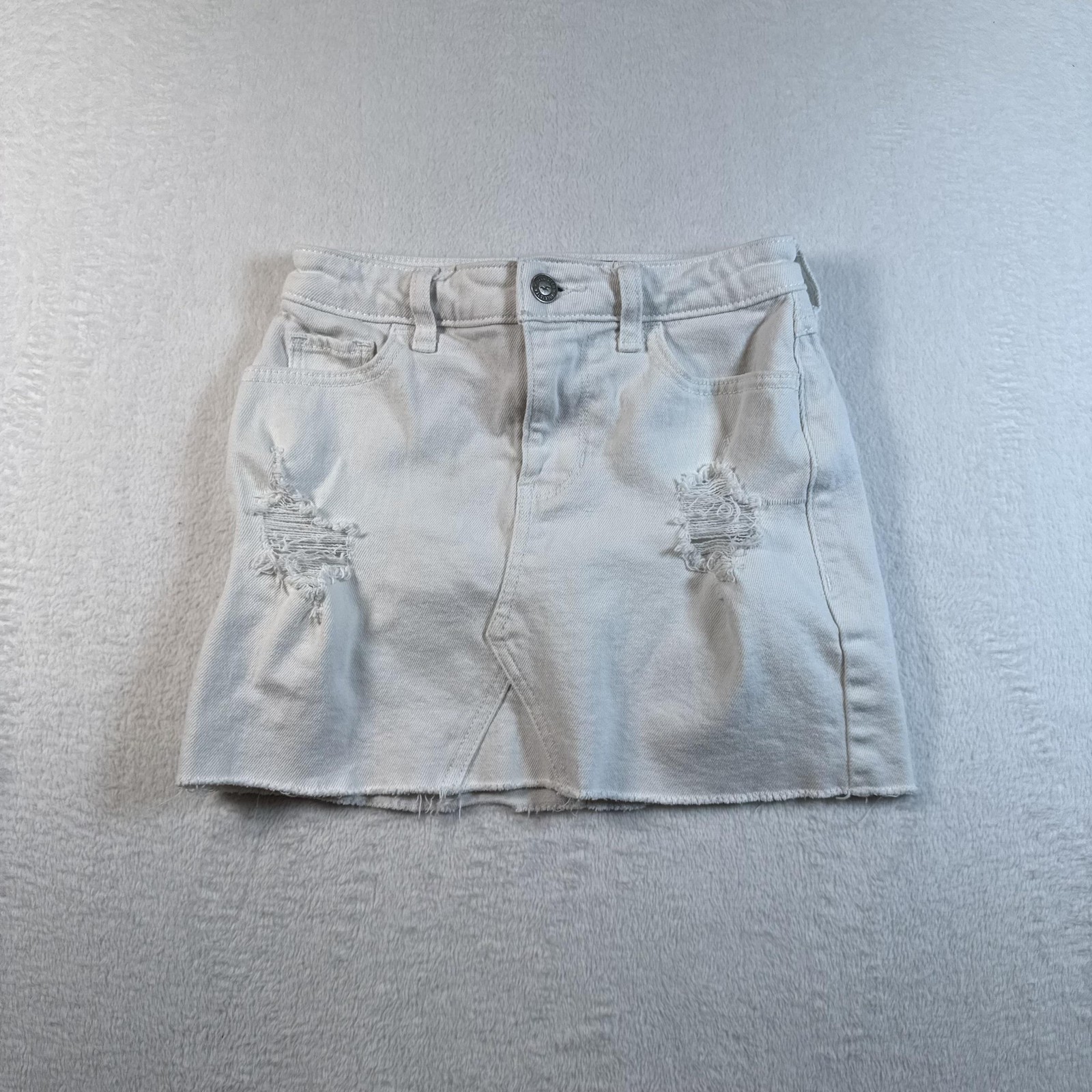Hollister Skirt Juniors 00 White Denim High Rise Distressed Mini Raw Hem Casual