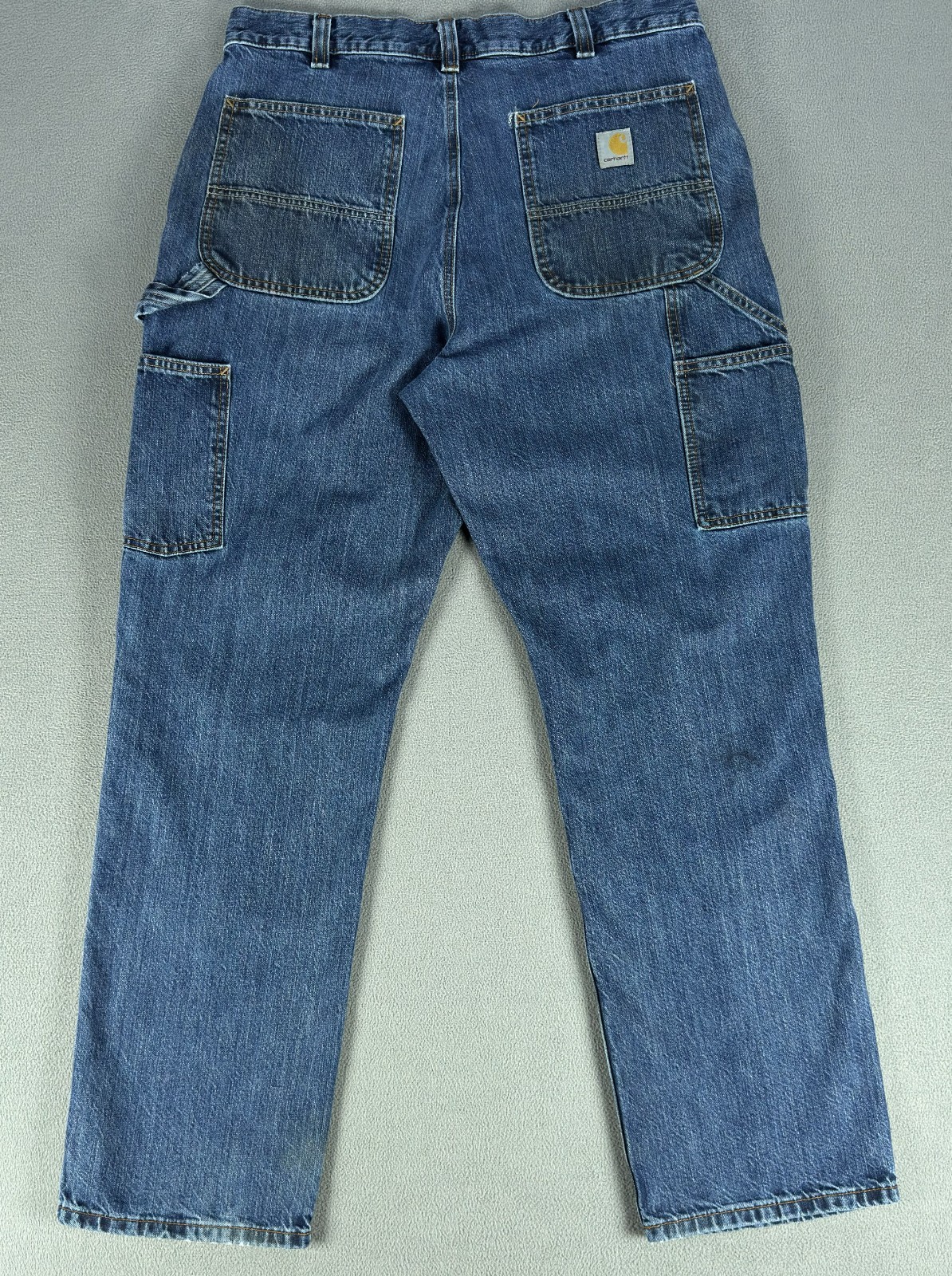Carhartt Jeans 34×32 Blue Distressed Faded Stain Double Knee Dungaree Loose