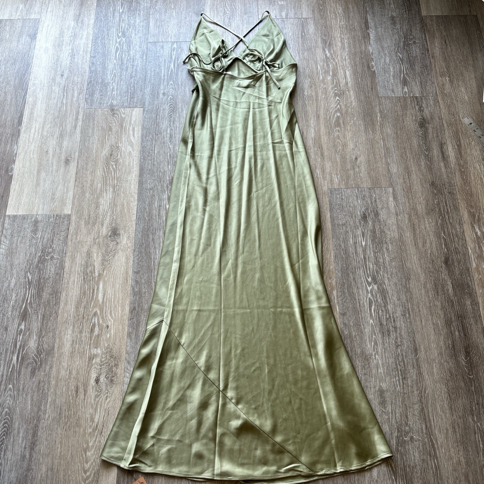 Reformation NWT Madrigal Artichoke Green Satin Maxi Slip Dress Size S