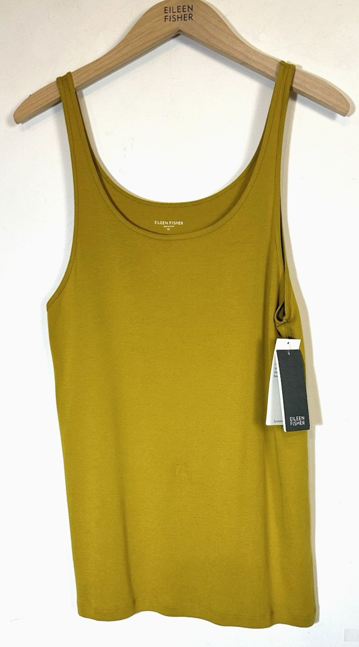 EILEEN FISHER Yellow Scoop Neck Long Slim Organic Cotton Tank Cami XL