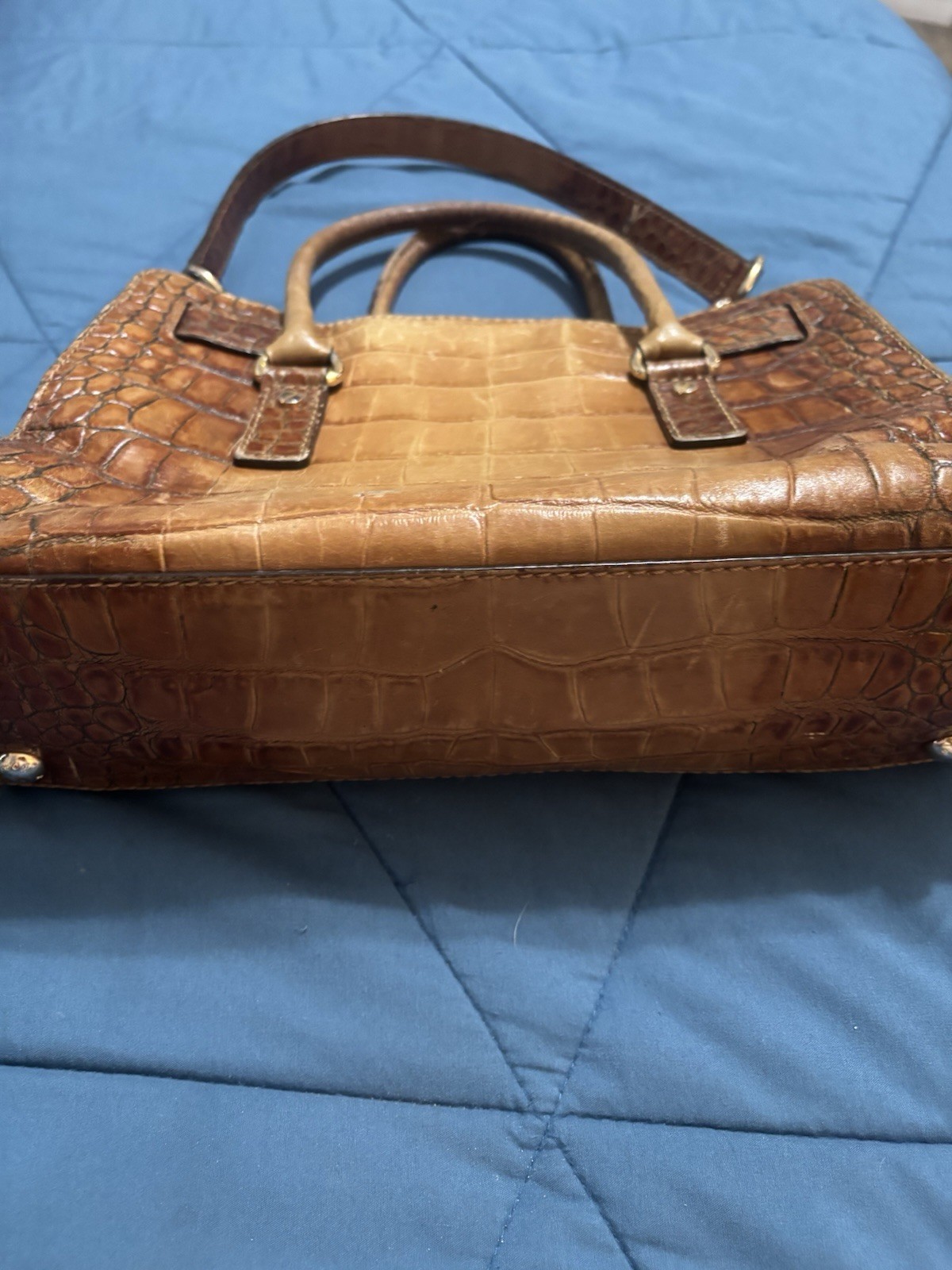 Michael Kors Brown Croc Embossed Satchel Top Handle Chain Strap Snap