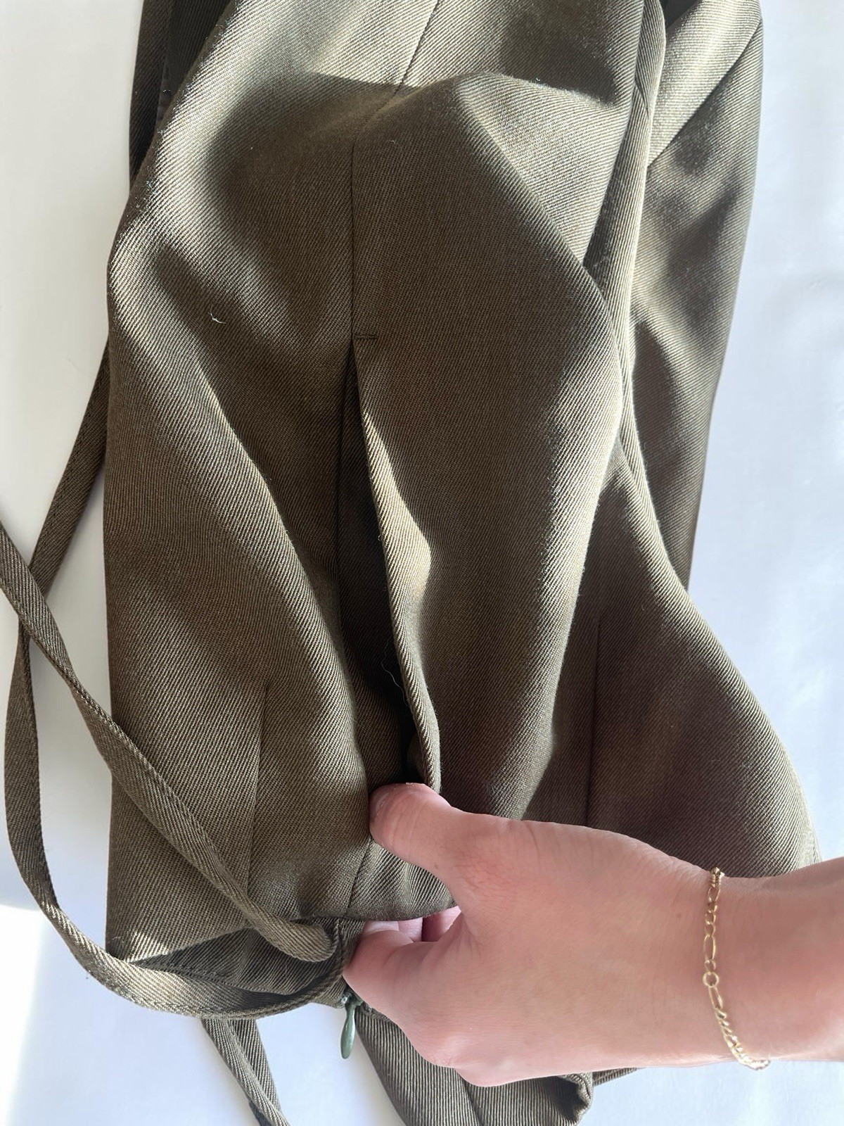 MM6 Maison Margiela Wool Blend Cropped Olive Trousers Sz IT 38 US 2 Tie Details