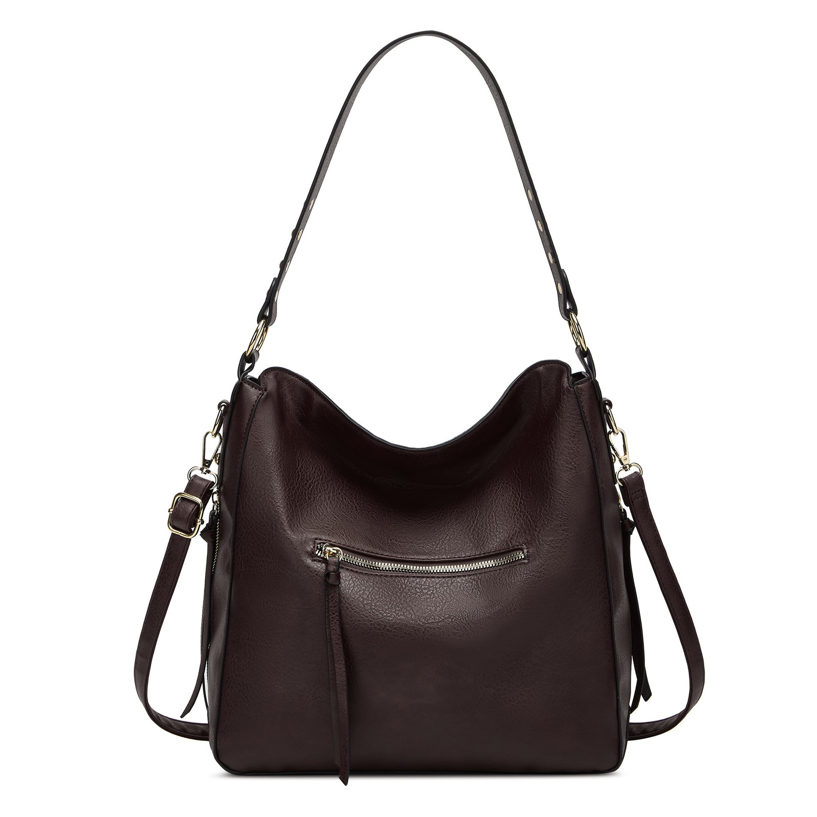 Soft PU Rivet Hobo Shoulder Bag Large Capacity Crossbody Tote Purse With Wallet