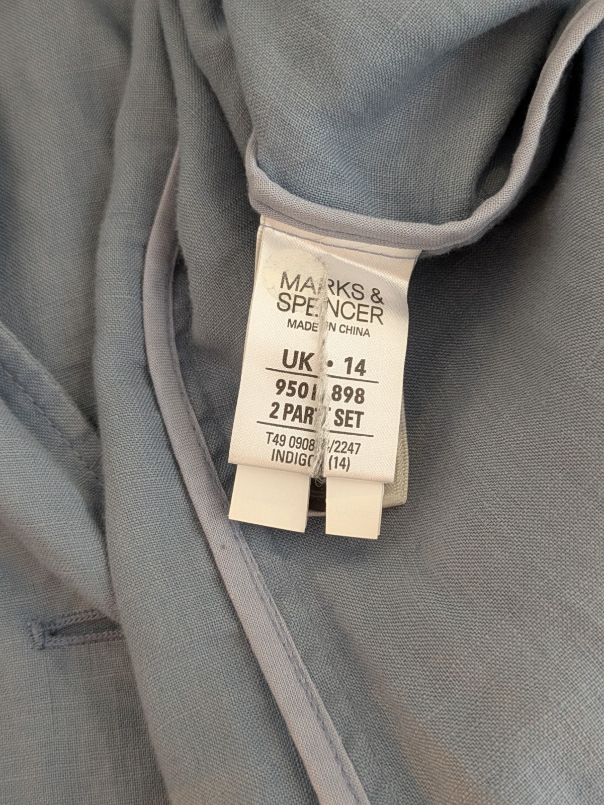 Marks & Spencer Linen Unstructured Mid Length Duster Jacket UK 14 Blue Belted
