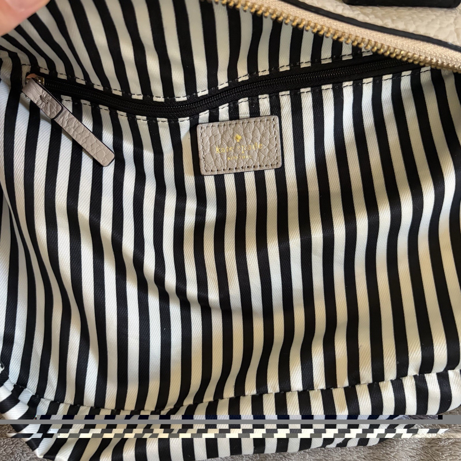 ⁠Kate Spade Leather Satchel Crossbody Bag Two Tone Black Taupe Purse Handbag
