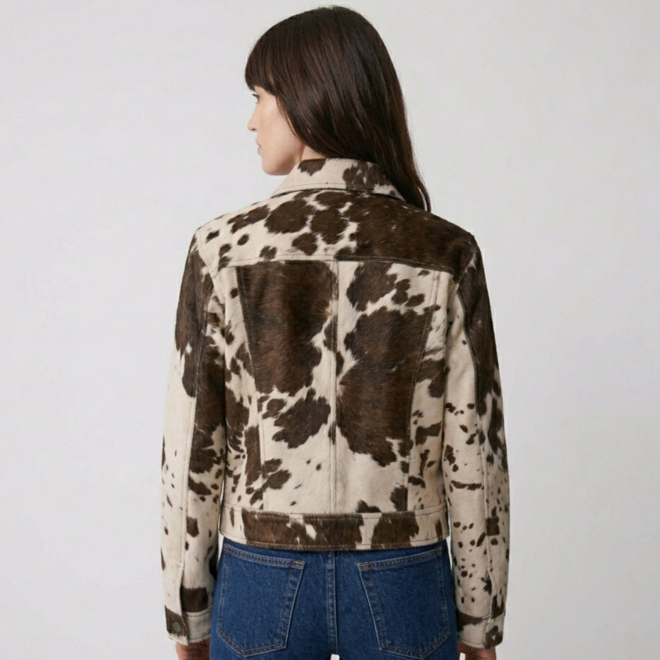 Genuine Cowhide Leather Jacket Women Natural Hair On Cow Skin Fashion Coat
