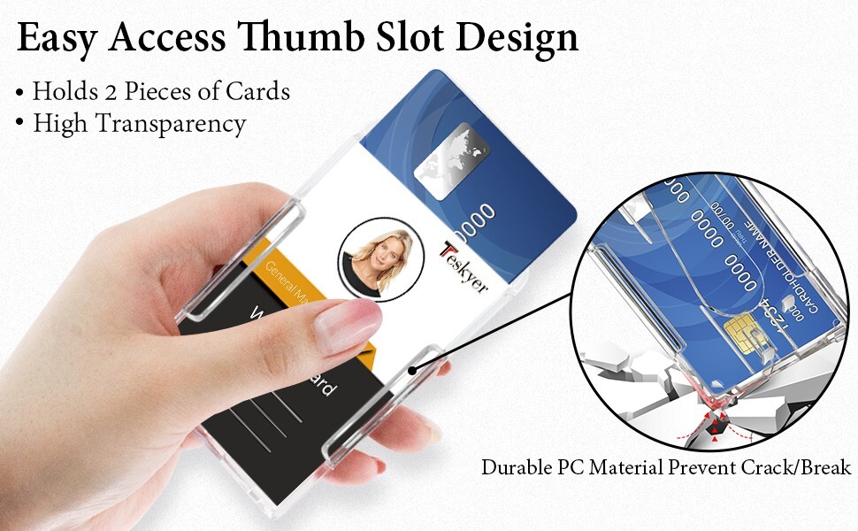 2 Pack Hard Plastic Badge Holders Heavy Duty Clear ID Credit Card Protector