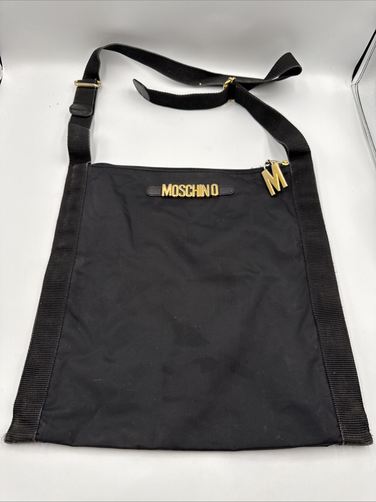 Moschino Redwall Italy Vintage Black Nylon Shoulder Tote Bag