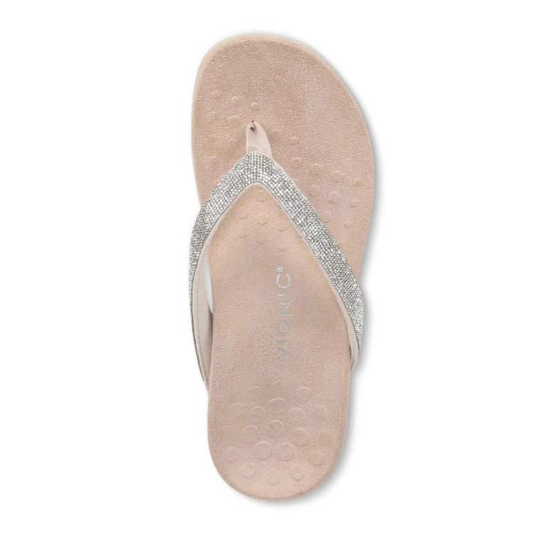Vionic Dillon Shine Toe Post Sandal Women Comfort Rhinestone Flat Flip Flop