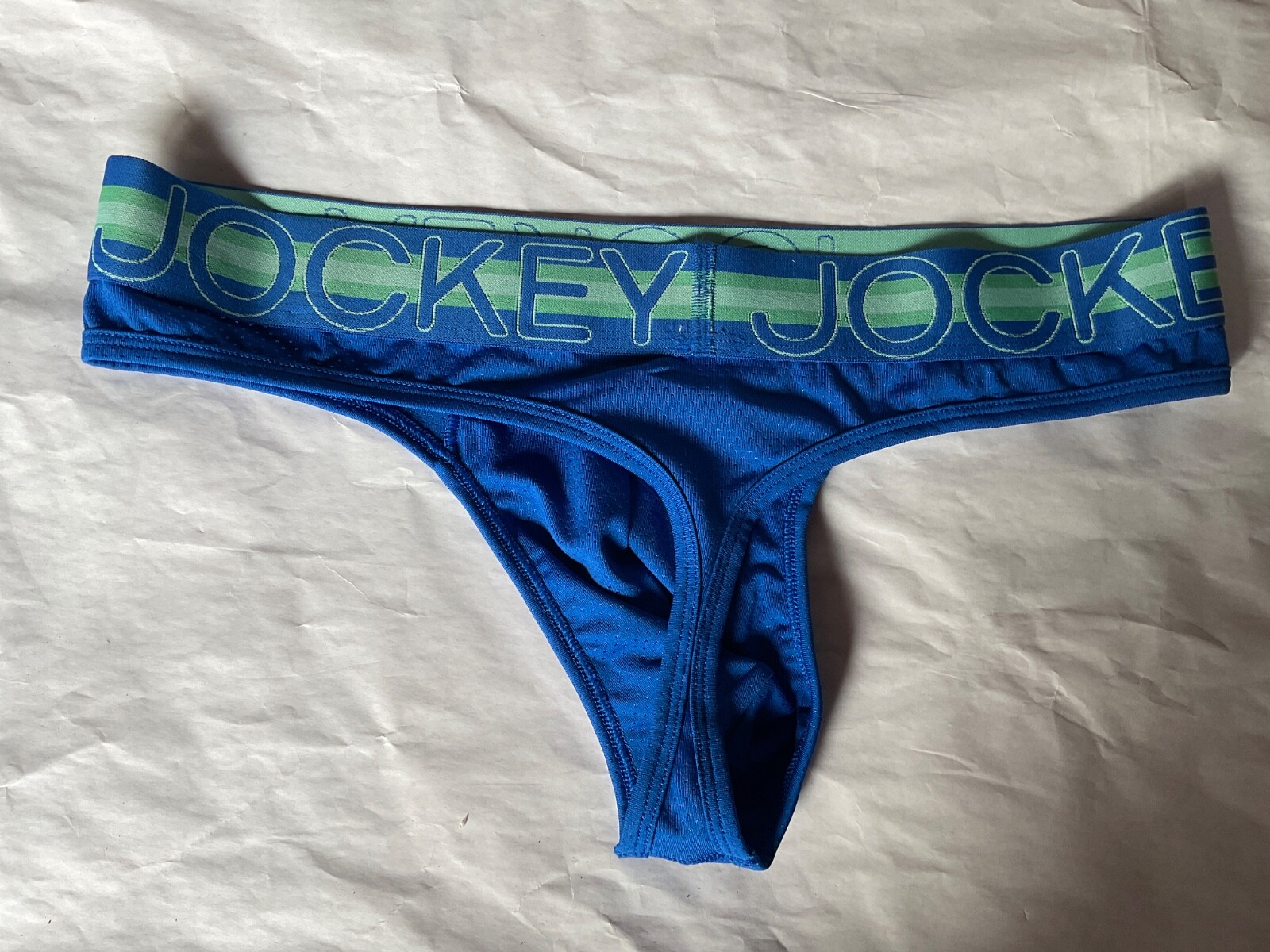 Jockey Sport Breathable Mesh Stability Pouch Thong Microfiber New Blue Green