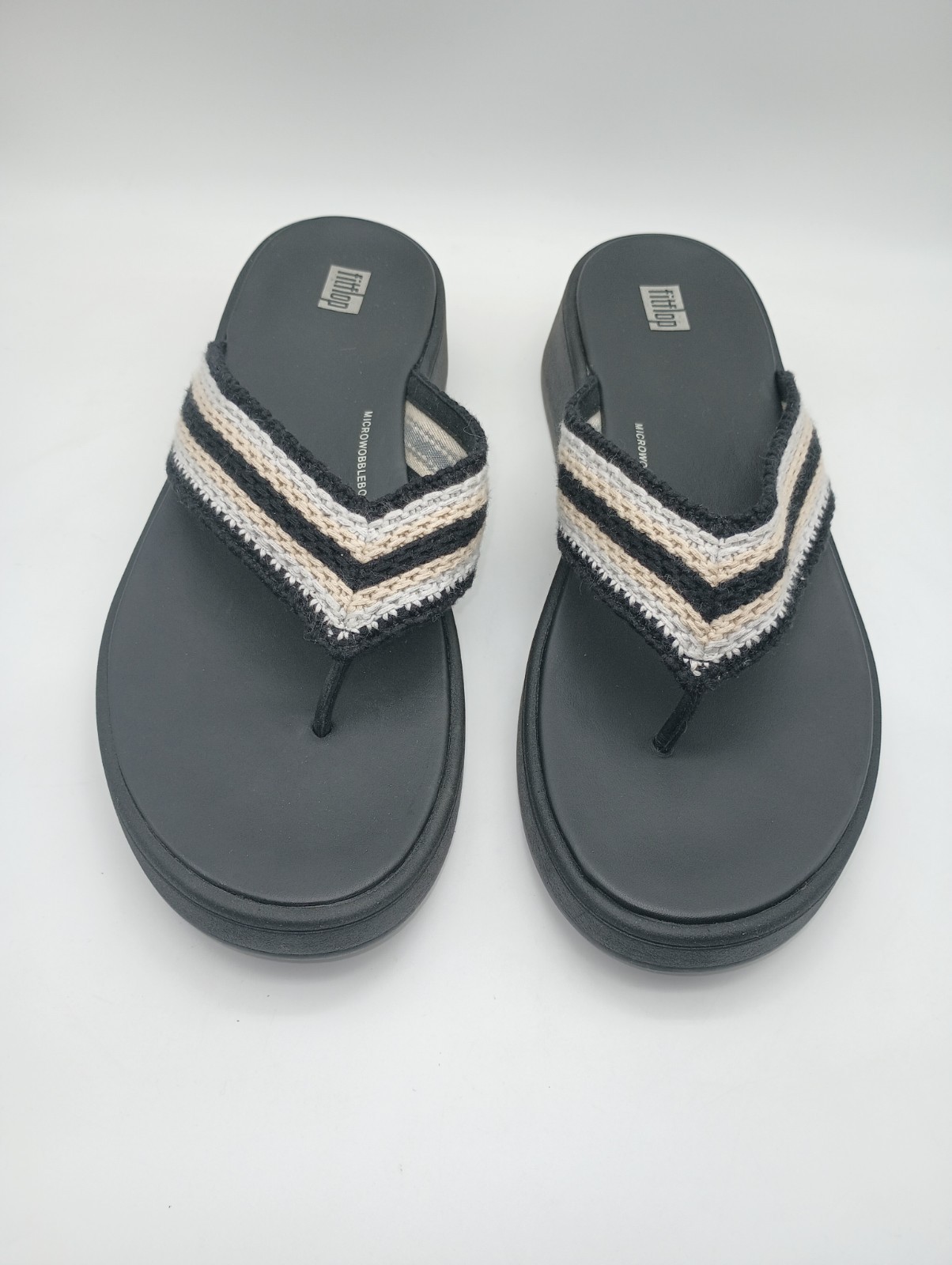 Fitflop F-Mode Womens Crochet Flatform Thong Flip Flop Sandals Shoes Sz 10 Black