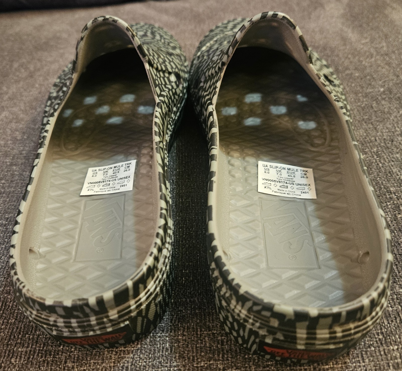 Vans Slip-On Mule TRK Distorted Checkerboard Black Gray VN0005V8174 Men 8 Women