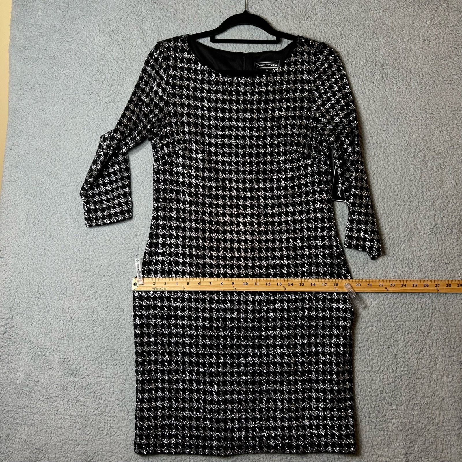 Jessica Howard Dress Womens 10 Black Houndstooth Glitter Knit Shift Dress NEW